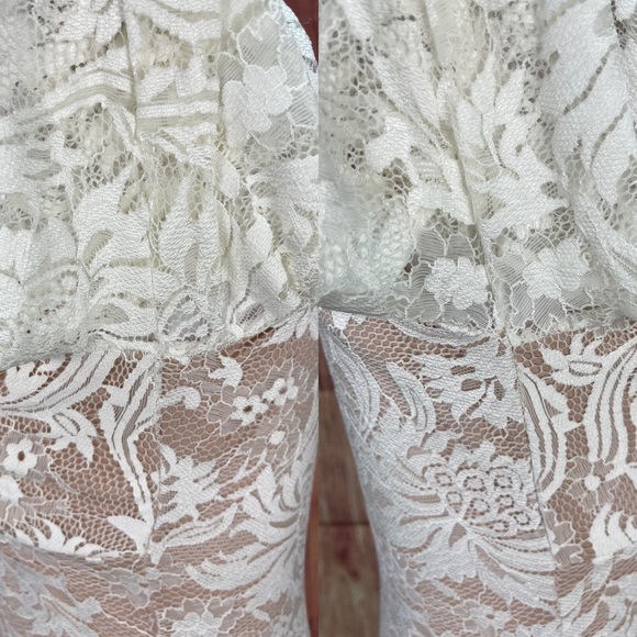 Kimcine off white nude lined 3/4 sleeve V-neck fitted stretch dress women’s S - Picture 7 of 17